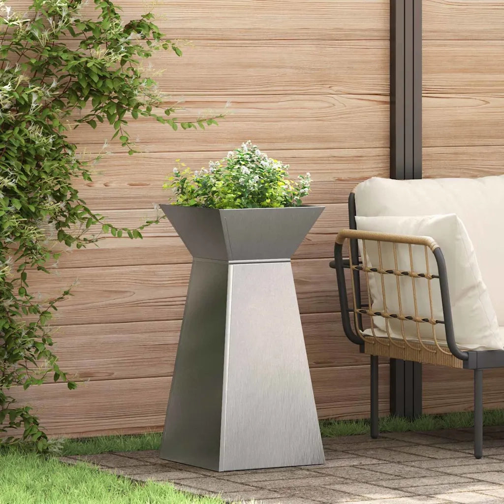 2 pz Fioriere | Cassetta per fiori | Vaso a Pilastro Argento 35 x 35 x 73 cm
