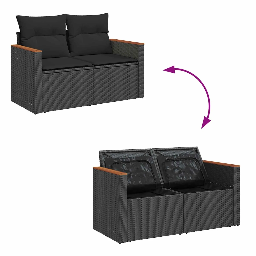 Set Divano da Giardino con cuscino 14 pcs Nero polyrattan 3365059