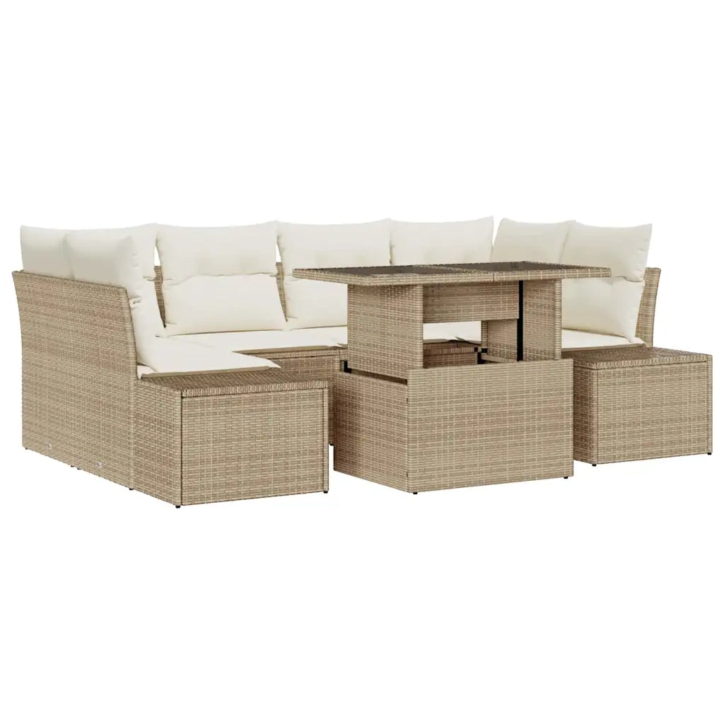 Set di divani con cuscino 7 pcs Beige e Crema polyrattan 3349117