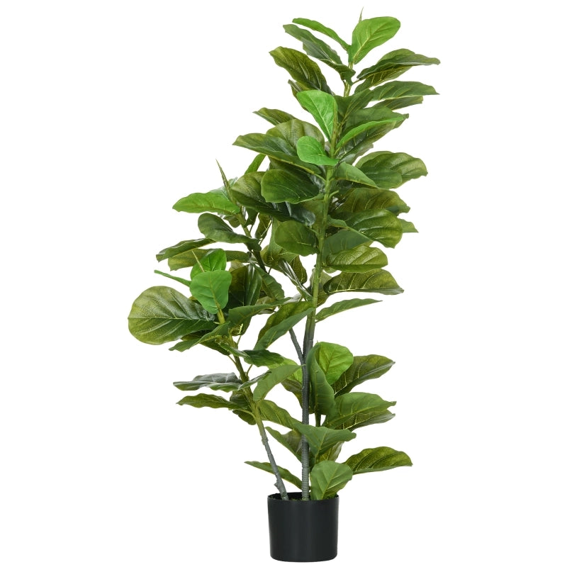 Pianta artificiale di ficus con 90 foglie in plastica PEVA; vaso in cemento; verde; alta 110 cm; per interni ed esterni