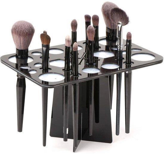 Droger per pennelli per trucco in acril, asciugacapelli per pennelli, supporto pieghevole per standard/cassa per esposizione, adatto per estetisti, pennelli per unghie, pennelli per vernice e appassionati di trucco. 26 fessure, nero, unisex.