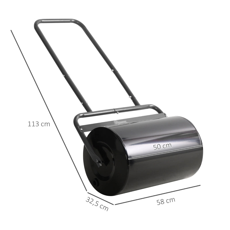 Rullo compattatore per prato in acciaio nero con manico a U, 38L, Ø32 cm