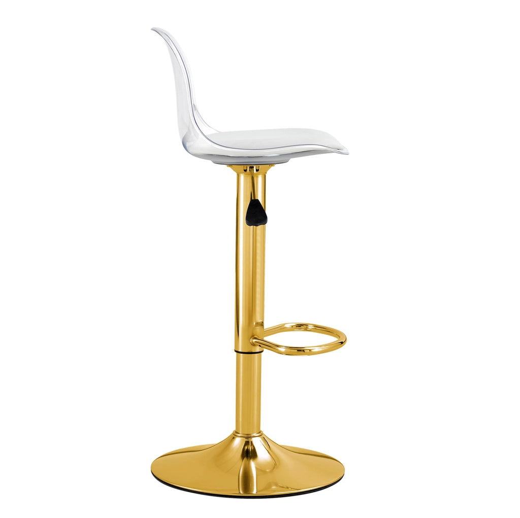 Set 2 sgabelli da bar regolabili 82-104 cm con schienale trasparente e base dorata HOMVRA