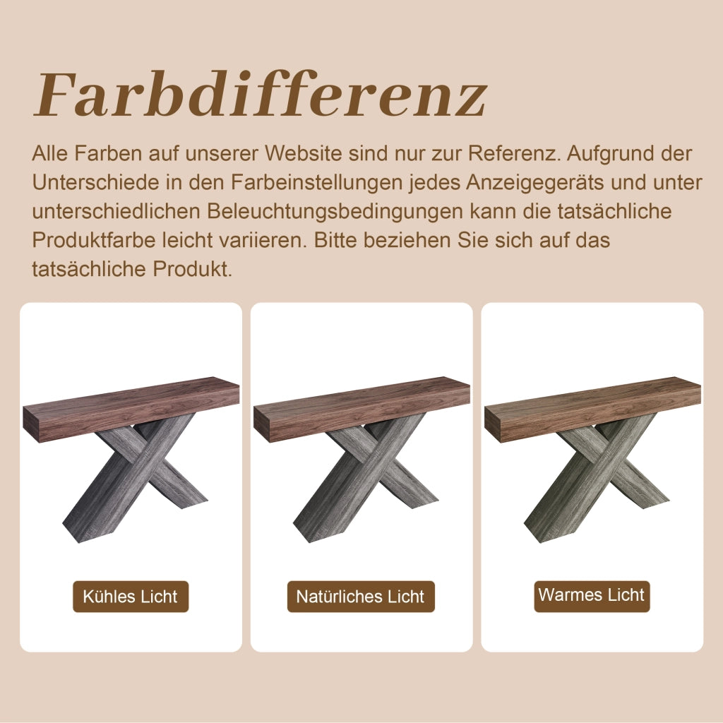 Consolle stretta con supporto a X in truciolare finitura legno noce per ingresso e soggiorno 140 × 30 × 80 cm