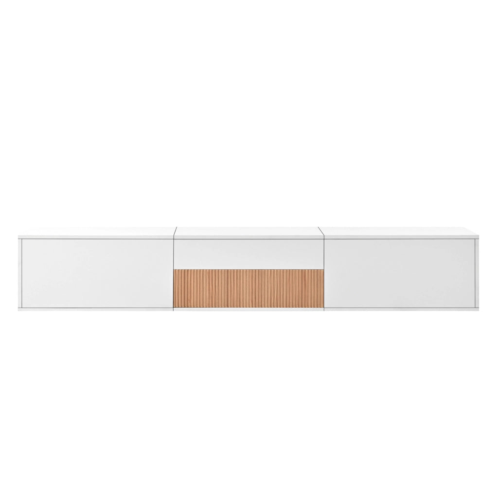 Mobile TV 180x34x30 cm con ripiano estraibile per proiettore in truciolare bianco