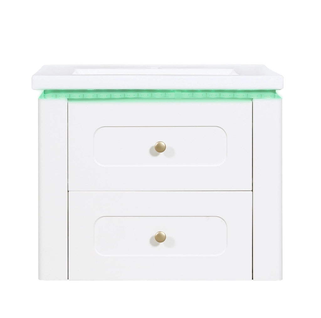 Mobile sottolavabo sospeso 61x47x50 cm in MDF bianco con LED e contenitore