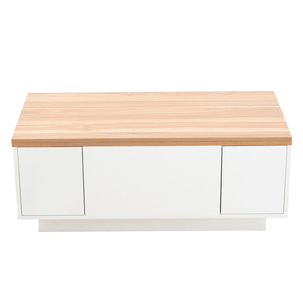Tavolino da salotto con doppio piano sollevabile 100 x 50 x 55,5 cm in truciolato bianco e legno