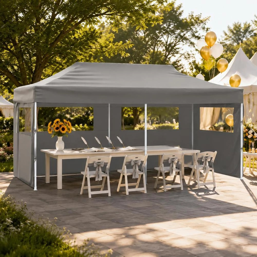 Professional Foldable Party Tent With 4 Side Walls, 3x6m, Steel, Anthracite