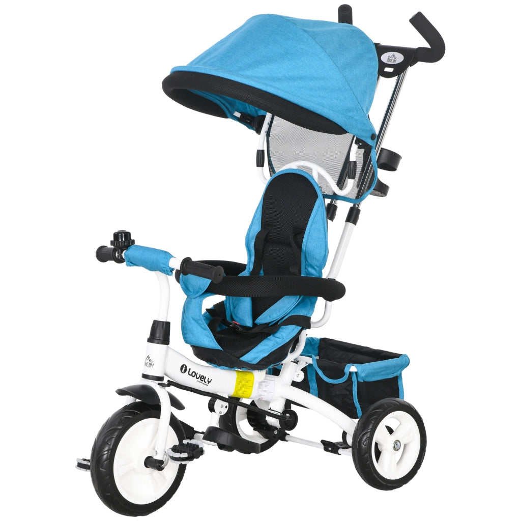 Triciclo 6 in 1 per Bambini con Capote e Cintura di Sicurezza ¨C ZephMum ¨C 1-5 Anni, Blu