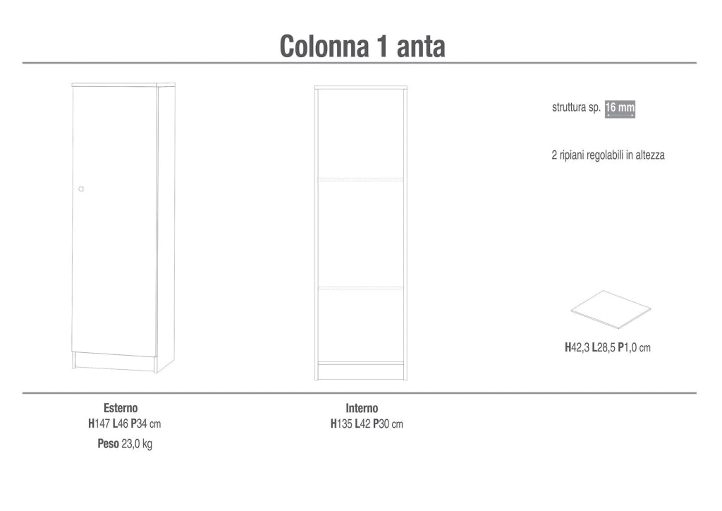 Armadio 1 Anta 46x147x34 cm Eucalipto
