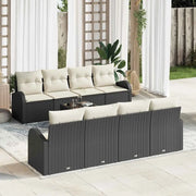 Set Divano da Giardino 9 pcs Nero e Crema polyrattan