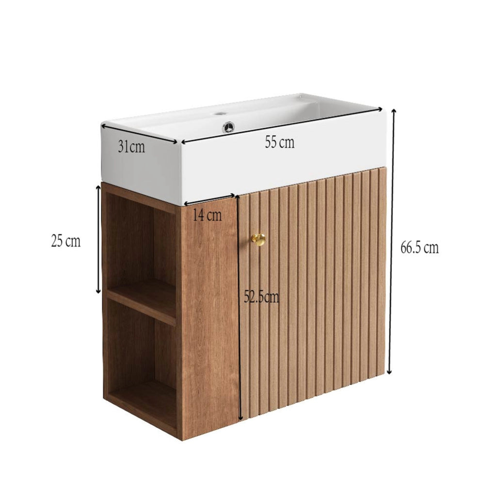 Mobile bagno compatto con lavabo in ceramica marrone