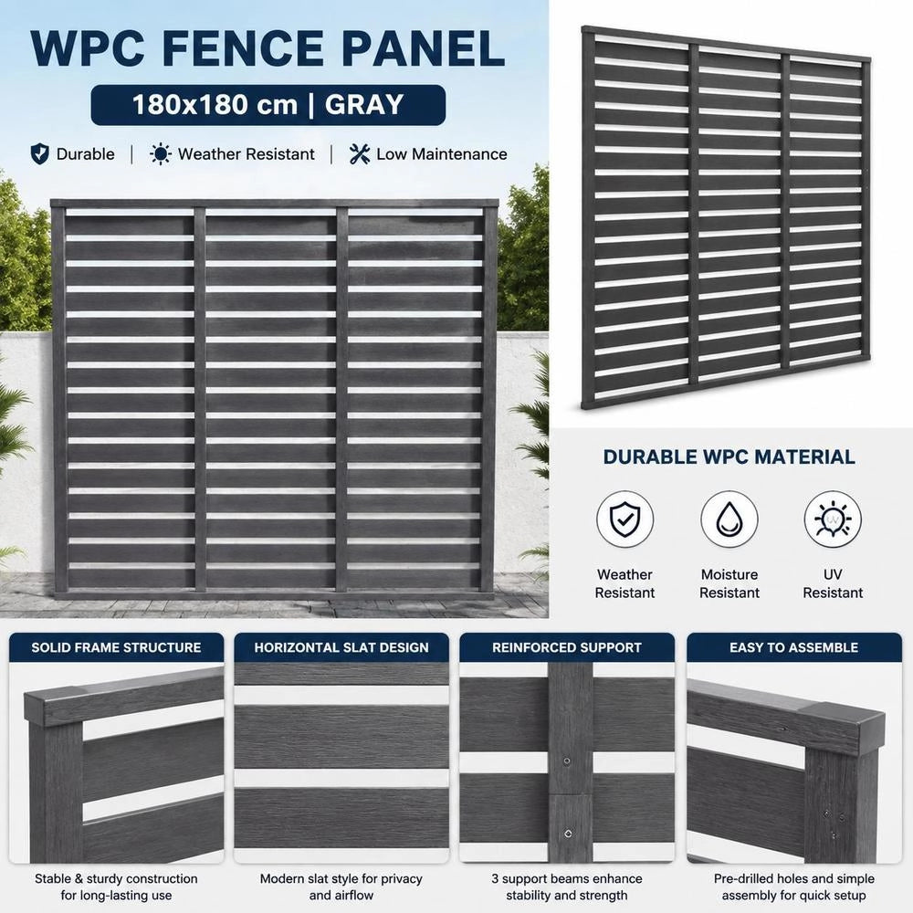 Fence Element WPC 180x180 Cm Gray