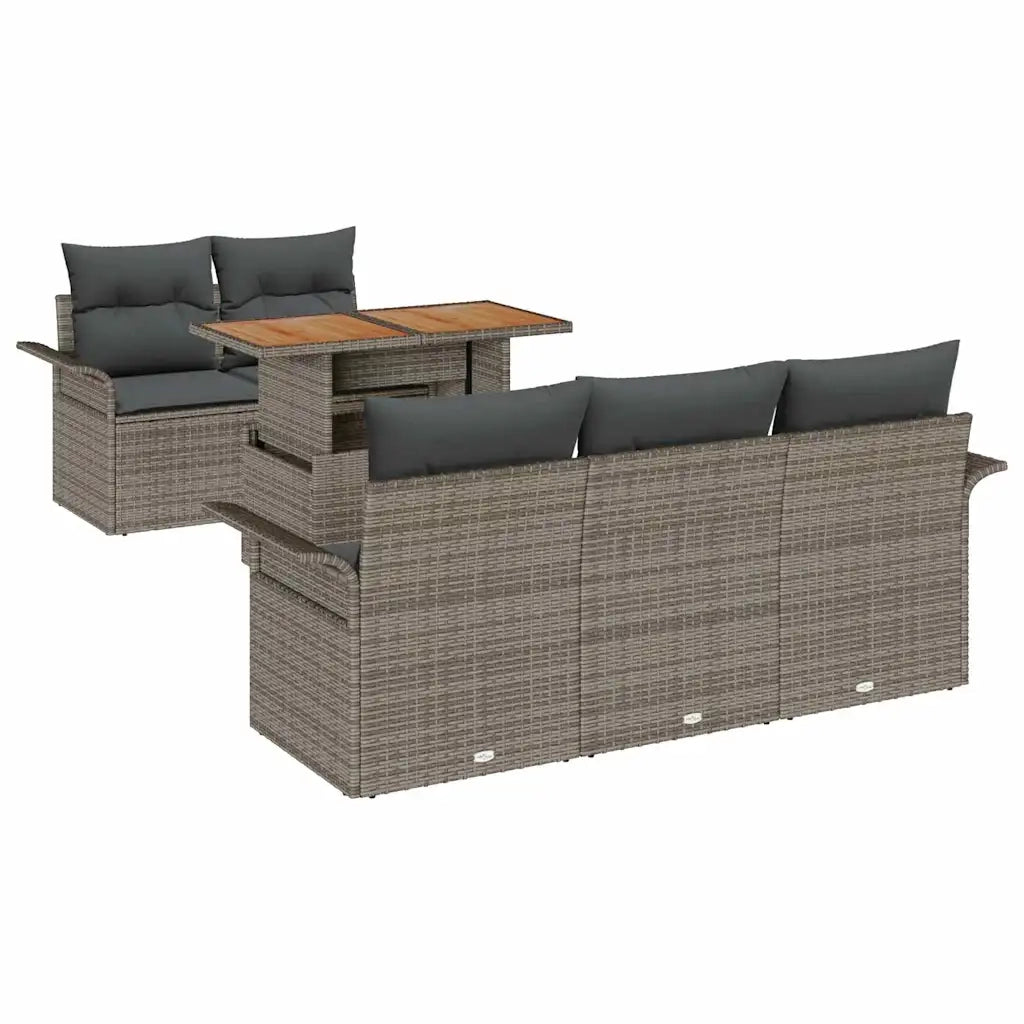Set Divano da Giardino 6 pcs Grigio Poly Rattan