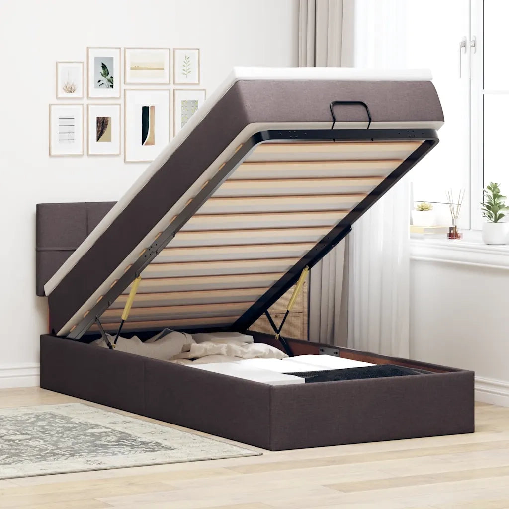 Pouf Letto con Materasso Marrone Scuro 90x200 cm in Tessuto 3311431