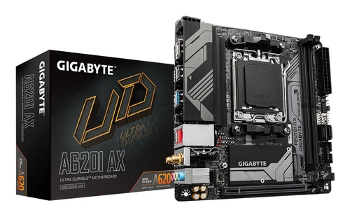GIGABYTE A620I AX Scheda madre - Supporta CPU AMD Ryzen 8000, VRM digitale a 5+2+1 fasi, fino a 6400MHz DDR5 (OC), 1xPCIe 4.0 M.2, Wi-Fi 6E, LAN 2.5GbE, USB 3.2 Gen 2