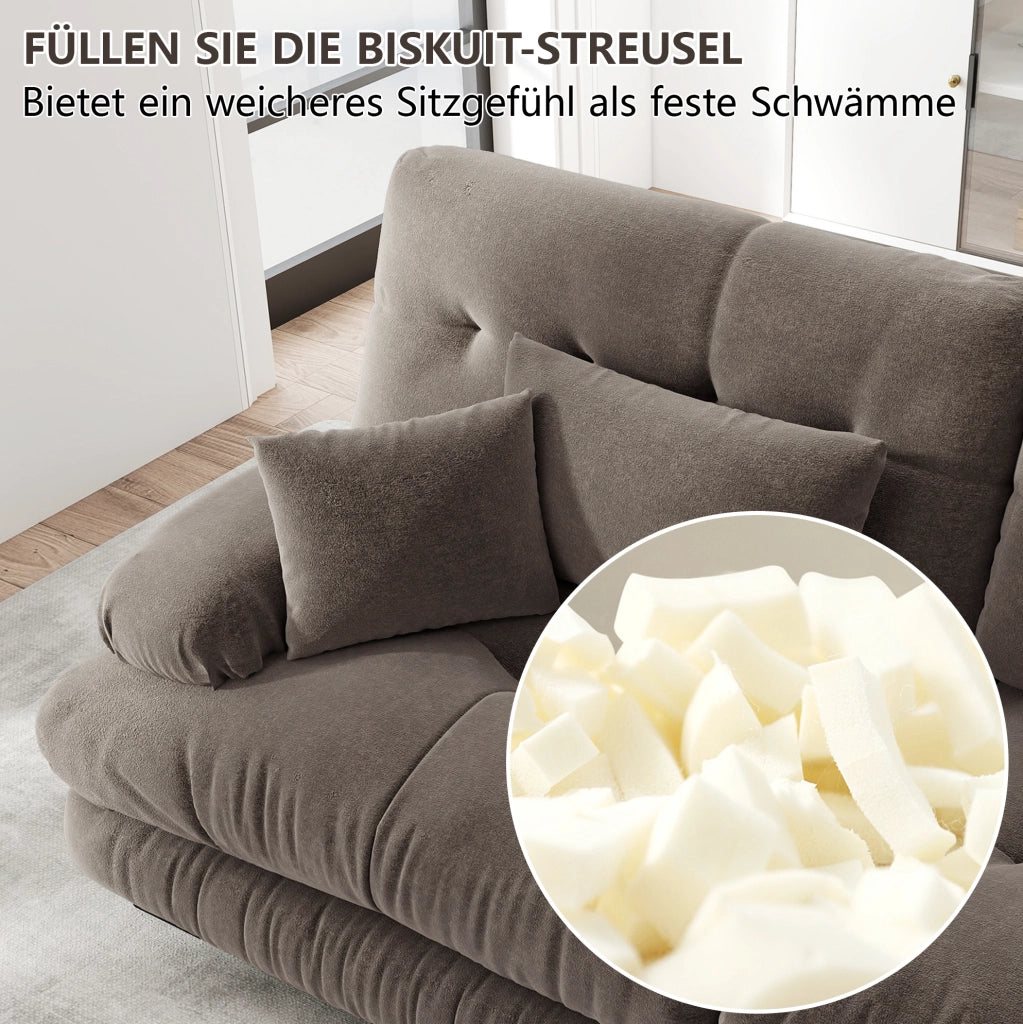 Divano modulare in chenille marrone con pouf mobili e braccioli imbottiti