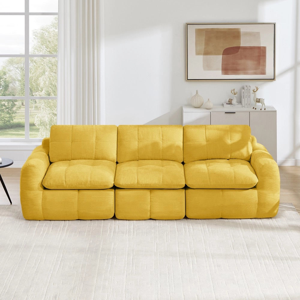 Divano 3 posti ¨C Minimal ¨C Giallo, tessuto chenille imbottito con cuscini