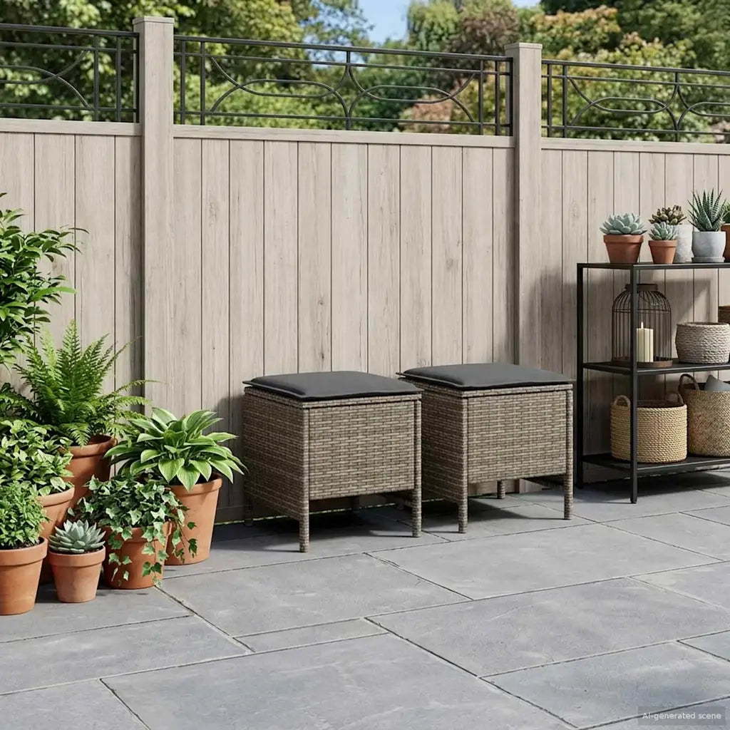 2 pz Poggiapiedi da Giardino Rattan in PE Grigio e Grigio Scuro 42025385