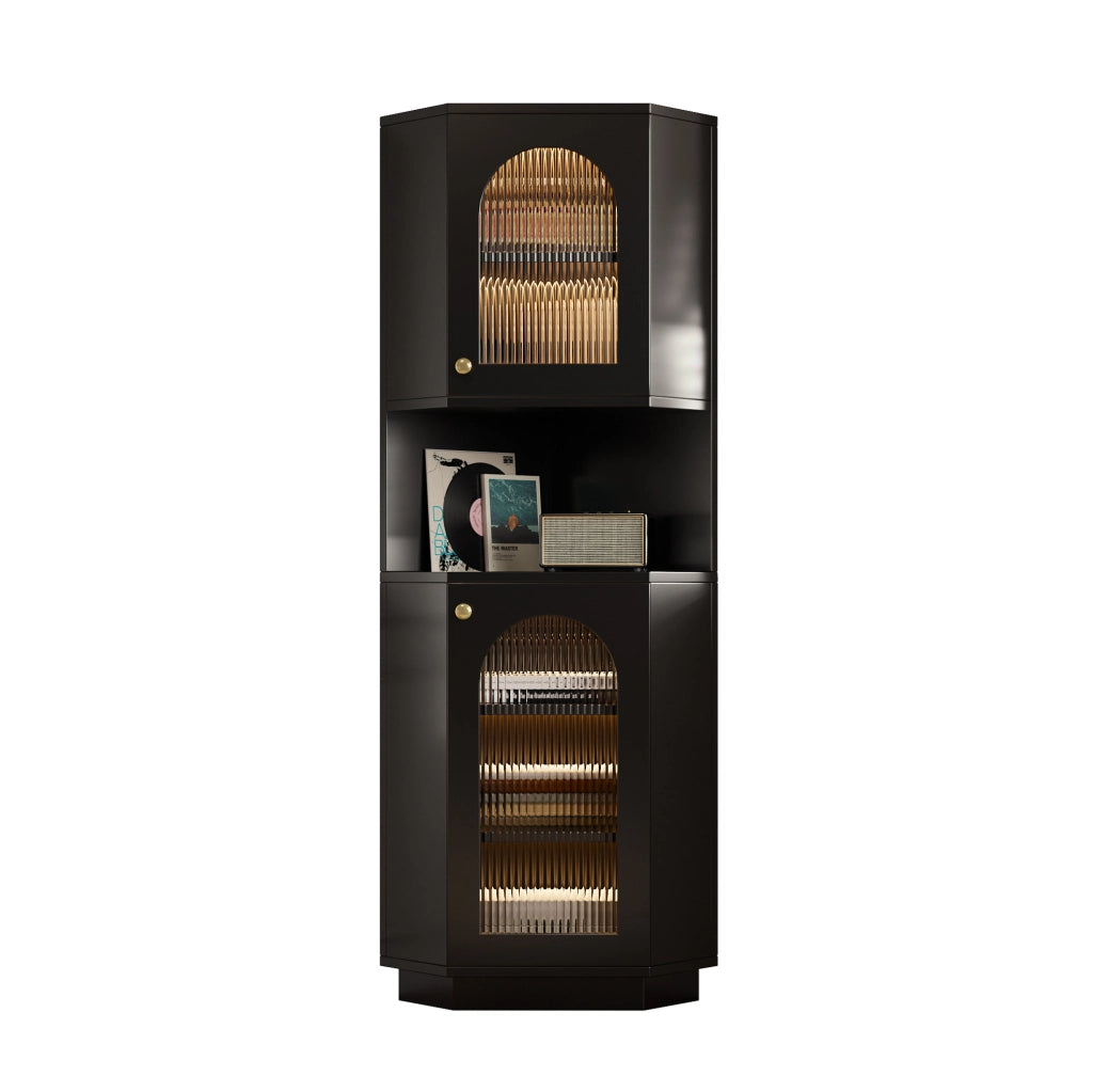 Mobile angolare da bagno nero in MDF con luce interna