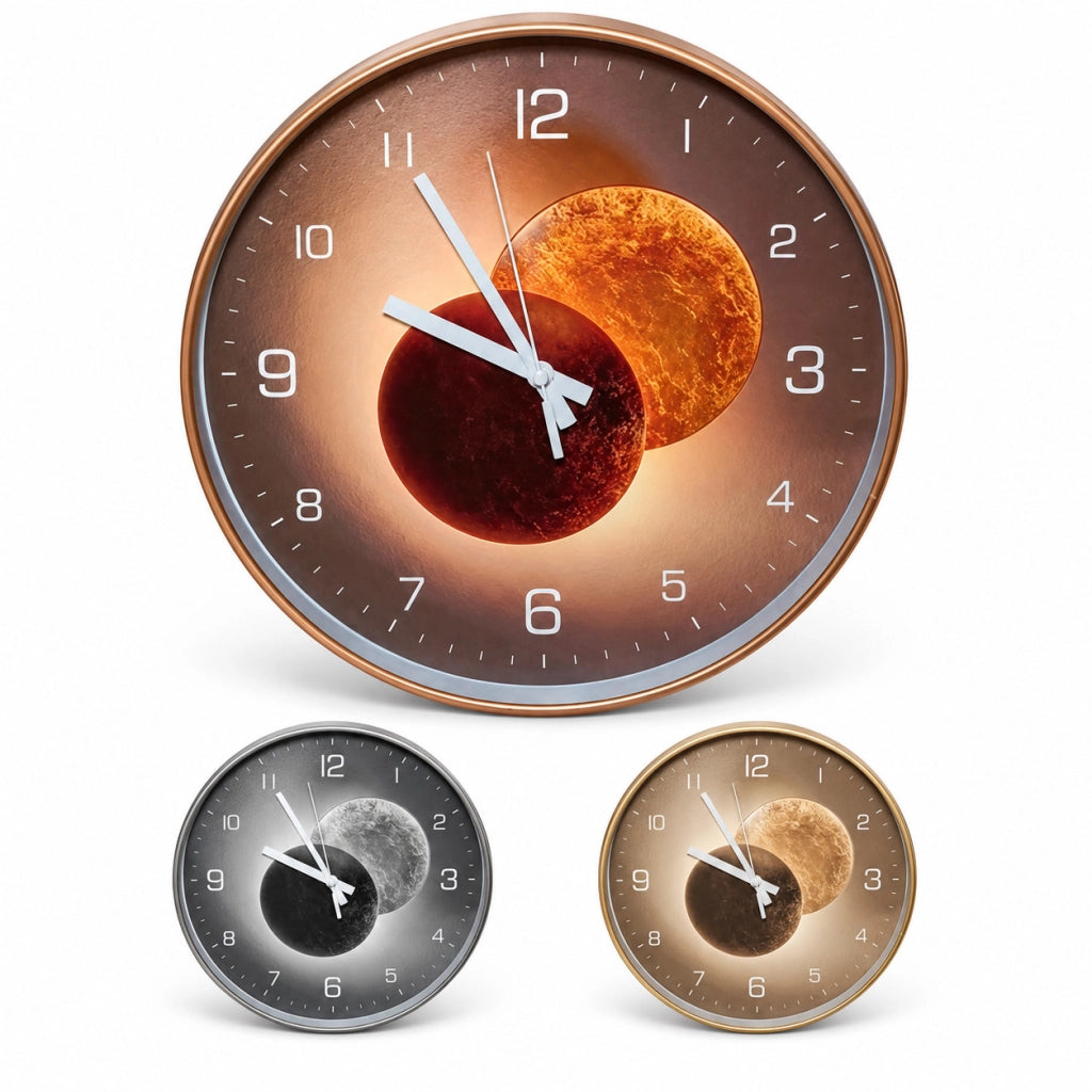 OROLOGIO PARETE TONDO LUNA 30CM MODERNO DESIGN PIANETI VARI COLORI CASA UFFICIO