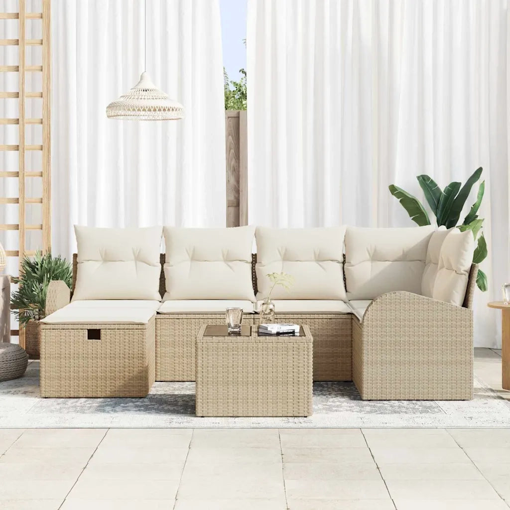 Set di divani con cuscino 7 pcs Beige e Crema polyrattan 3359090