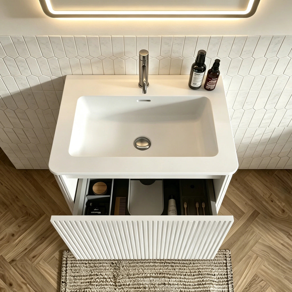 MOBILE LAVABO sospeso 60 cm Bianco con lavabo in Solid Surface