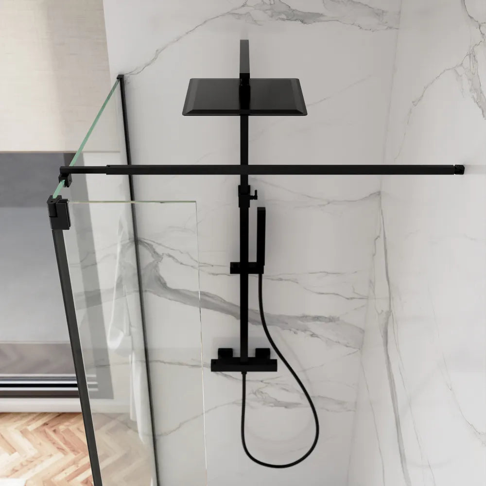 Doccia walk-in 70cm + anta 40cm vetro 8mm trasparente profili neri | Keros