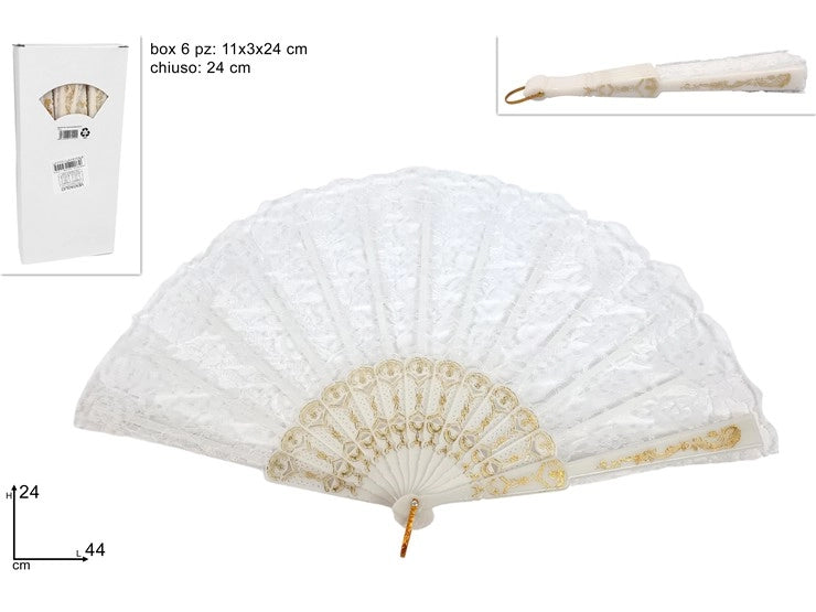 Set 6 Pezzi Ventaglio Merlettato Bianco Matrimonio Chiesa 44 cm