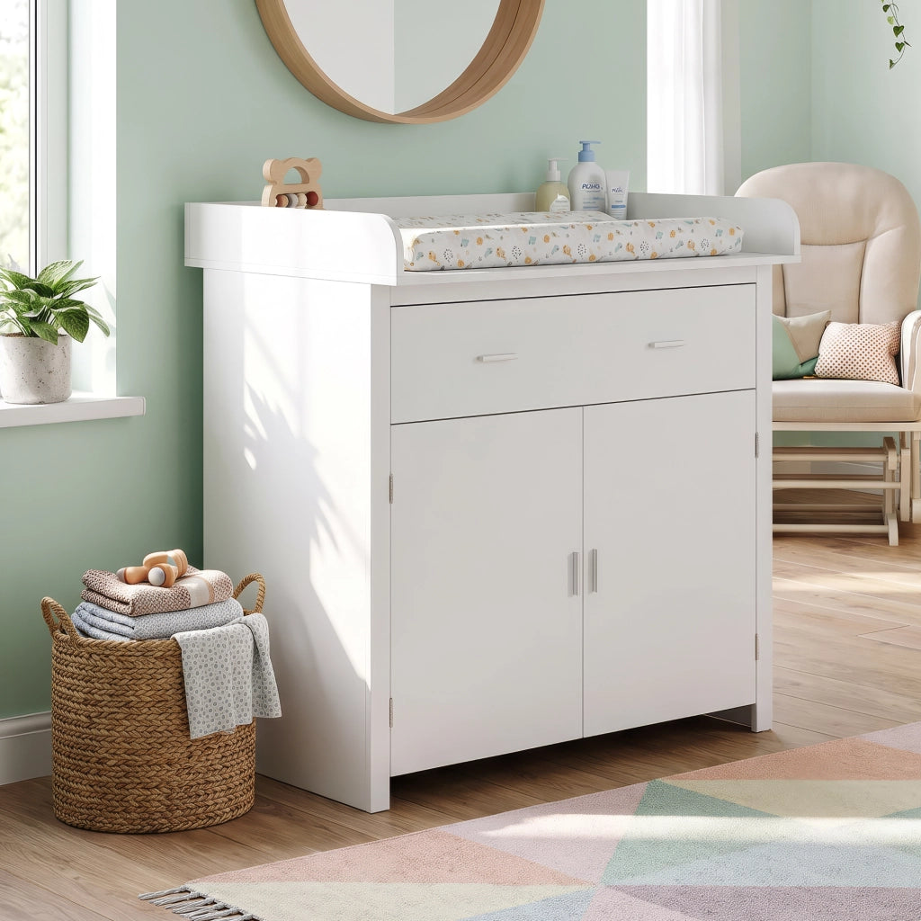 Comò Starler con Piano Fasciatoio Rimovibile Cassetto e Scomparto Chiuso 104 x 96 x 77 cm - Bianco [en.casa]