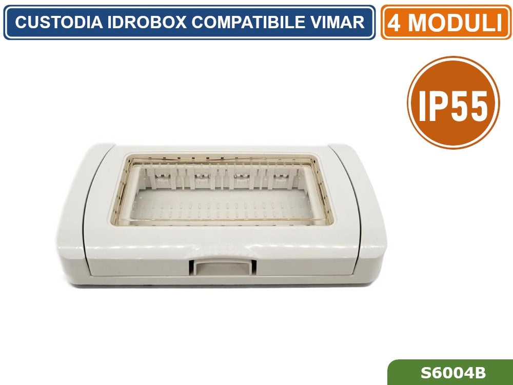 PLACCA COPERTURA STAGNA 4M  IDROBOX 4 MODULI BIANCA IP55 COMPATIBILE SERIE VIMAR PLANA