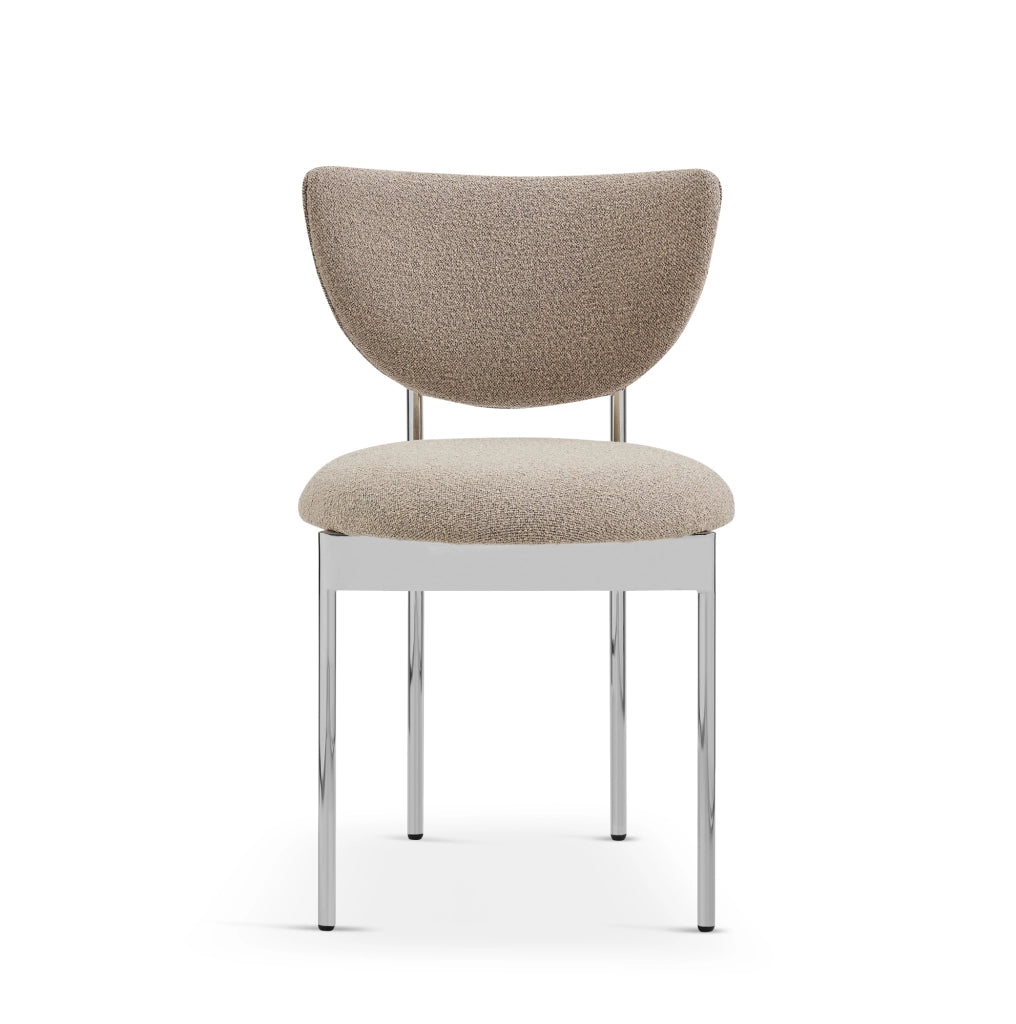 Set di 2 sedie da pranzo in stile scandinavo con struttura in acciaio inox e rivestimento in tessuto, misure compatte 78x60x56 cm, colori Khaki e Crema