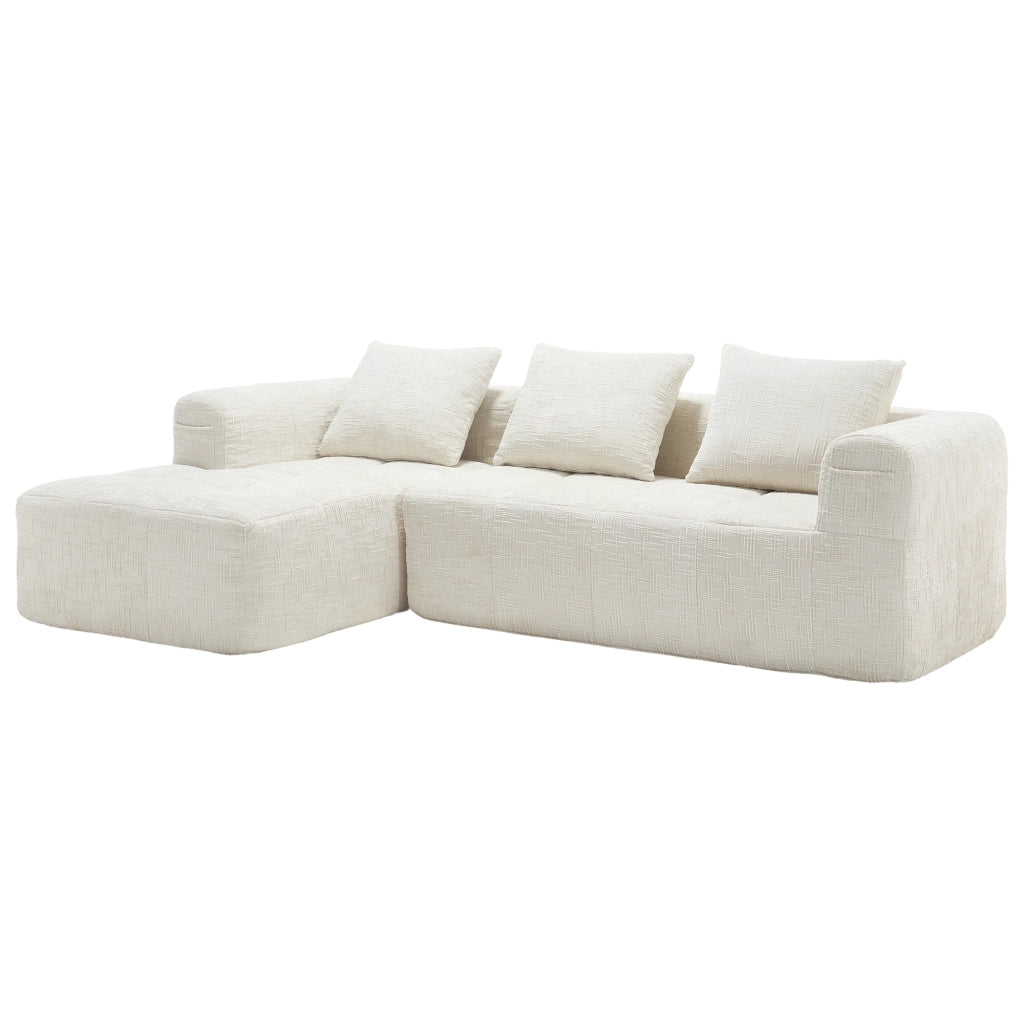 Divano ad angolo modulare 3 sedili 250 x 158 x 60 cm; meridiano; senza montaggio; cuscini 3; tasca laterale; ciniglia; beige