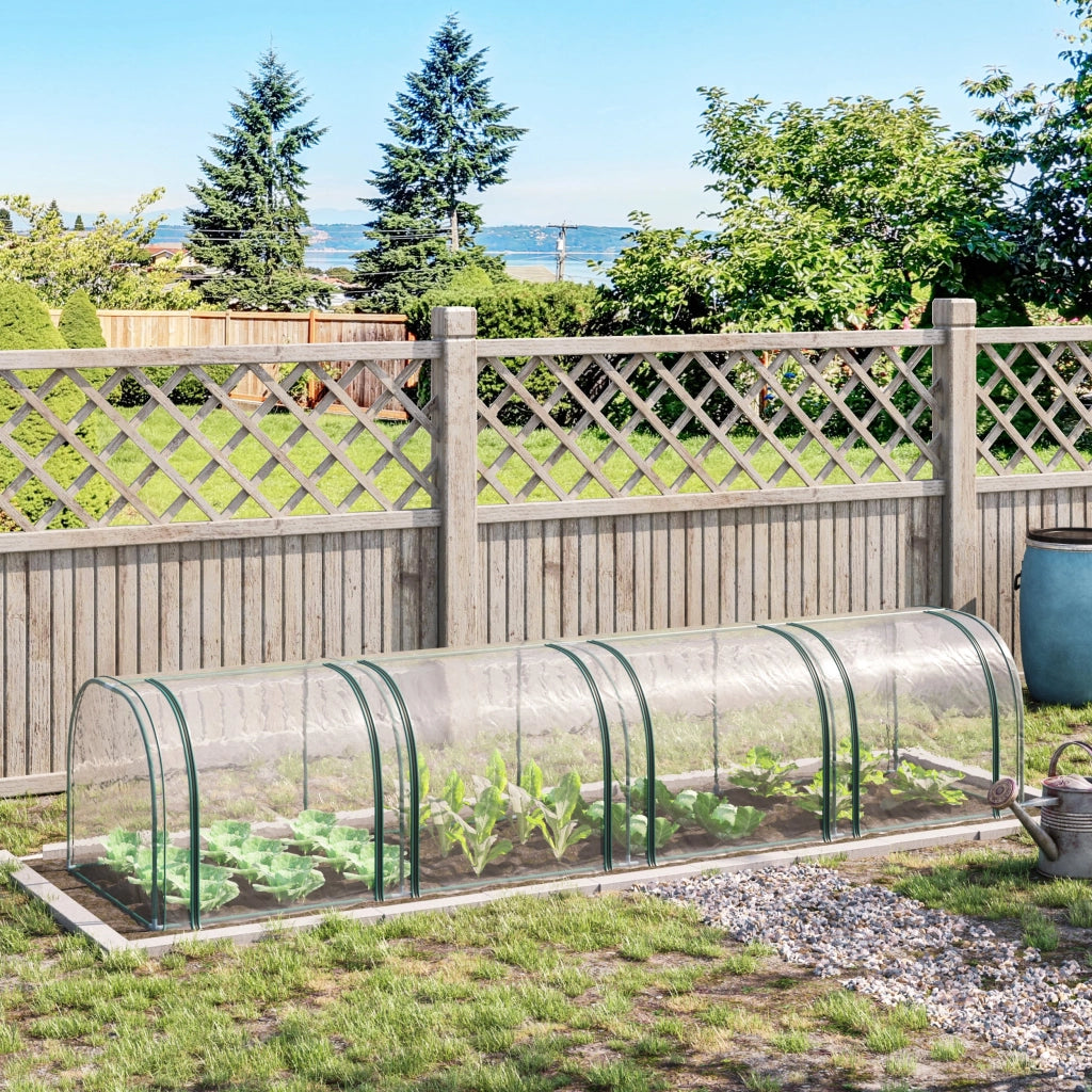 Serra a tunnel per orto e giardino 395 x 100 x 80 cm, telaio in acciaio e 4 finestre con zip, telo trasparente