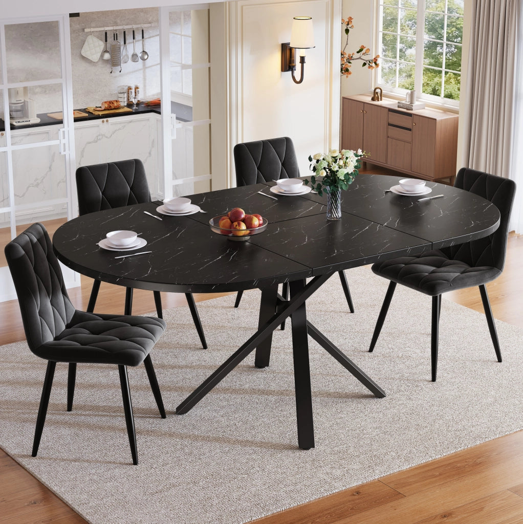 Set tavolo da pranzo estensibile 5 pezzi 100-140x100x75,5 cm MDF/metallo nero