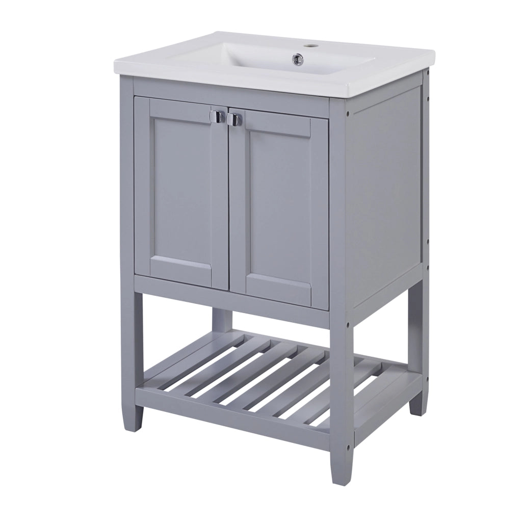 Mobile lavabo a pavimento 61x46x90 cm in legno e MDF grigio chiaro