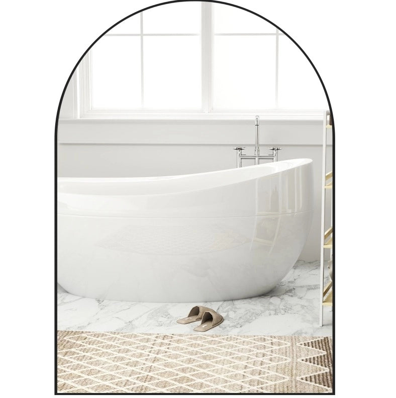 Specchio bagno arcuato 50 x 70 cm con cornice in alluminio nero