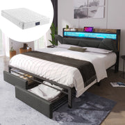 Letto matrimoniale 160x200 cm grigio con LED, contenitore e materasso