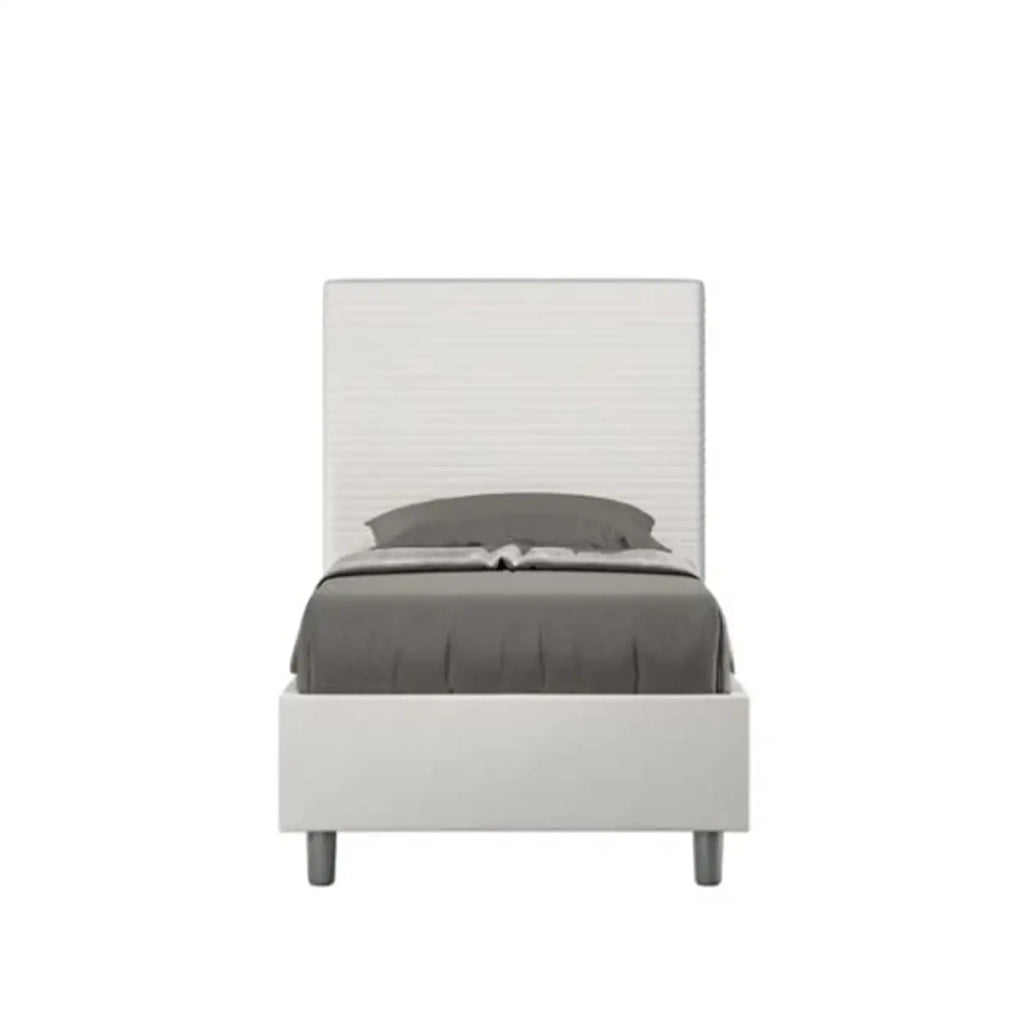 Letto singolo contenitore imbottito 80x190 similpelle bianco Focus