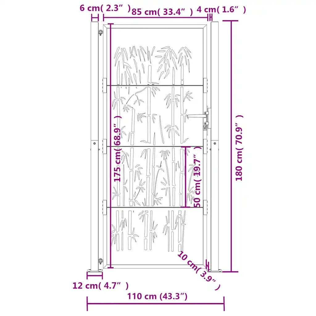 Cancello da giardino antracite 100x175 cm in acciaio e bamb¨´ CFW4017877