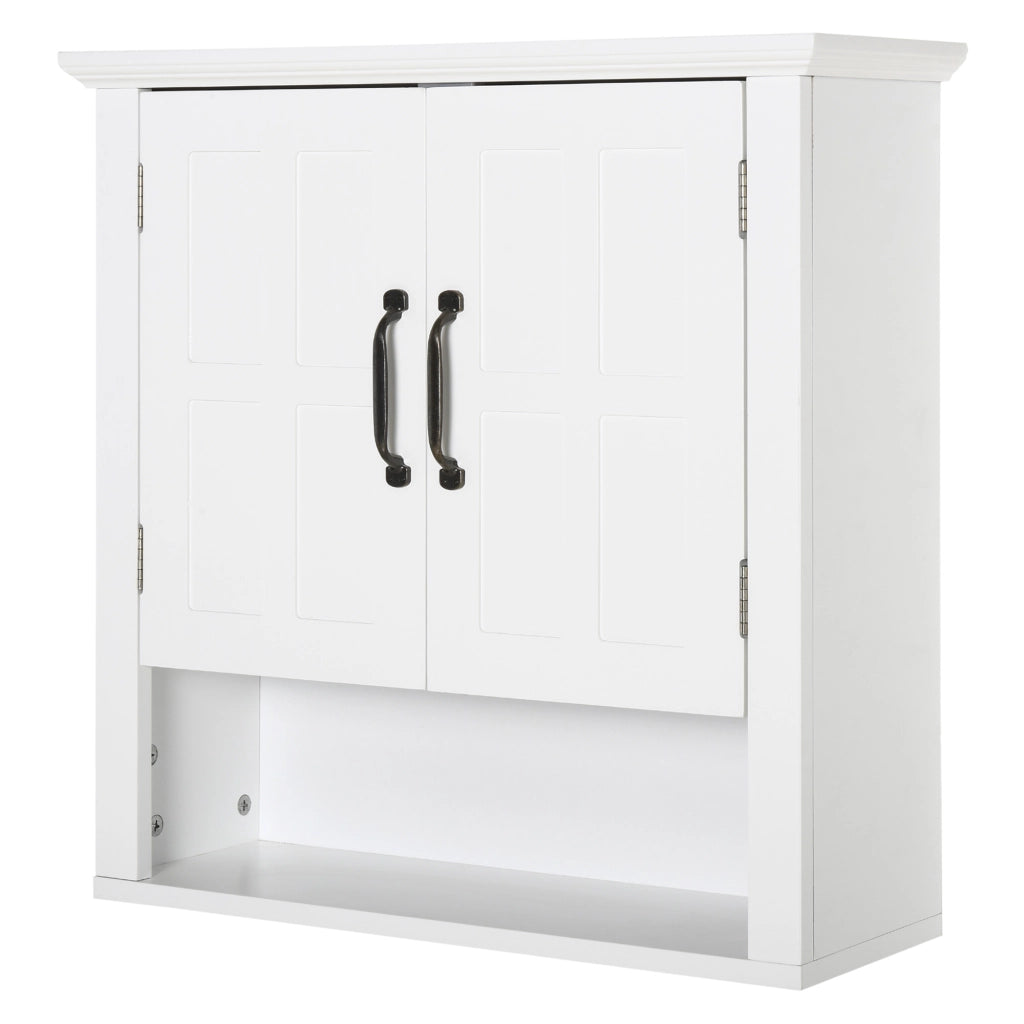 Mobiletto Pensile da Bagno Sospeso a Parete con 2 Ante Ripiani e Nicchia MDF Bianco Salvaspazio 60x20x58 cm