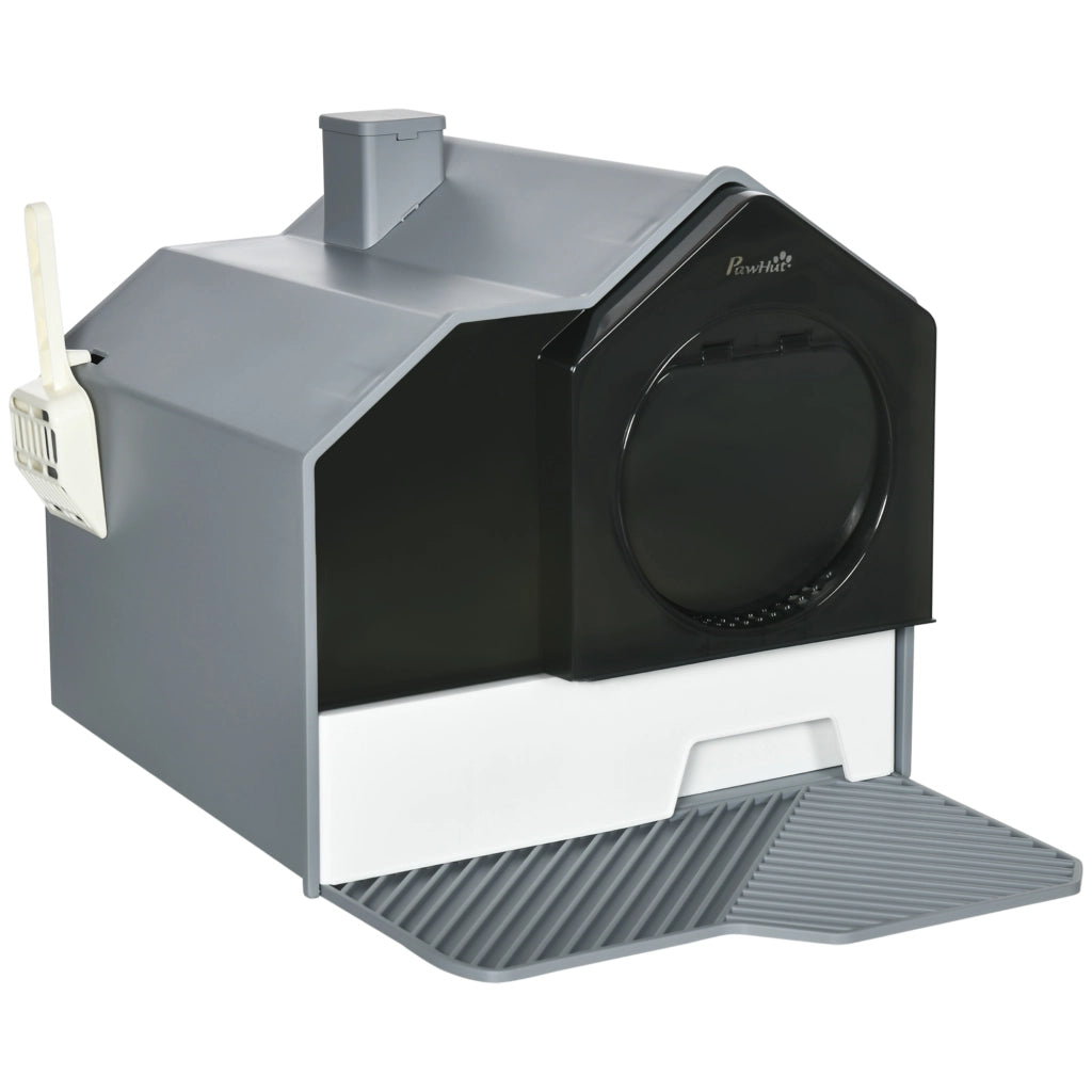 EasyComfort Lettiera per Gatti Chiusa con Vassoio Estraibile, Tappetino e Paletta Inclusi, 47x45x42cm, Grigio