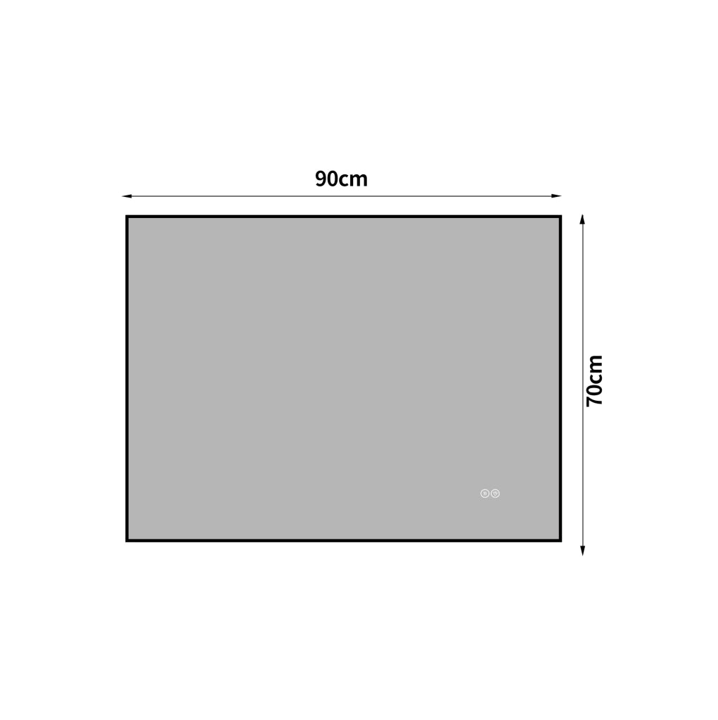 Specchio da bagno LED 70x90 cm con cornice in alluminio, retroilluminato, anti-appannamento, 3 tonalità di luce, dimmerabile, funzione memoria, vetro argentato senza rame da 5 mm