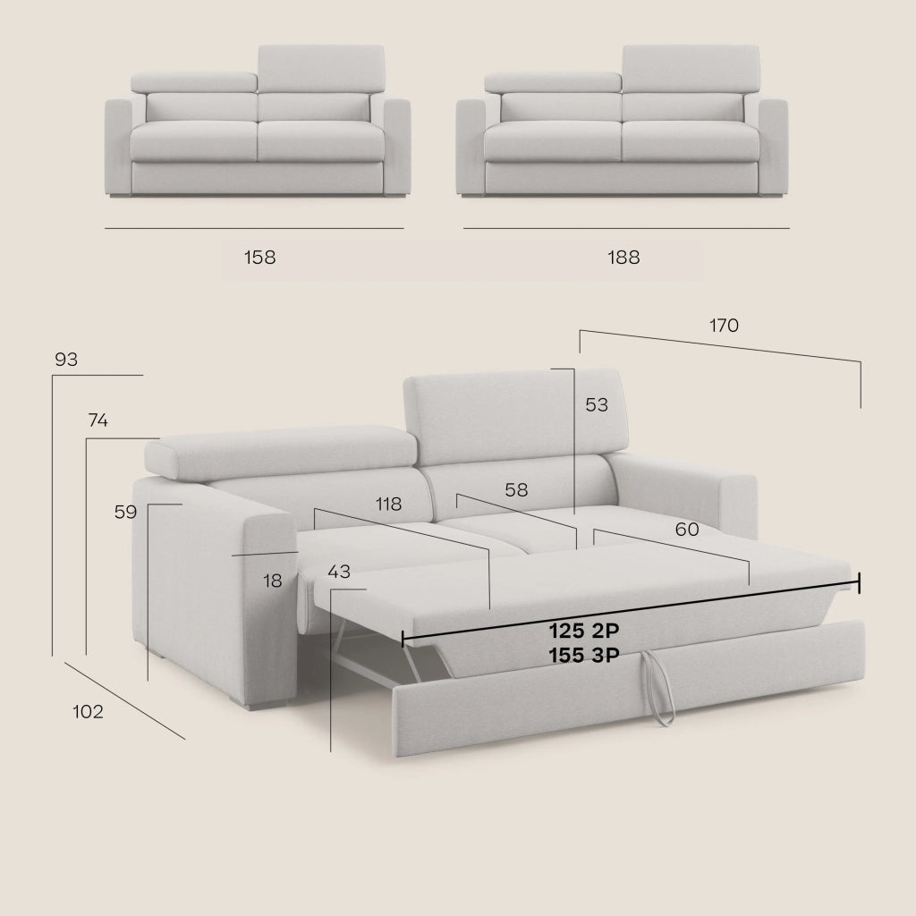 Dylan Divano con pouf estraibile 188 cm blu
