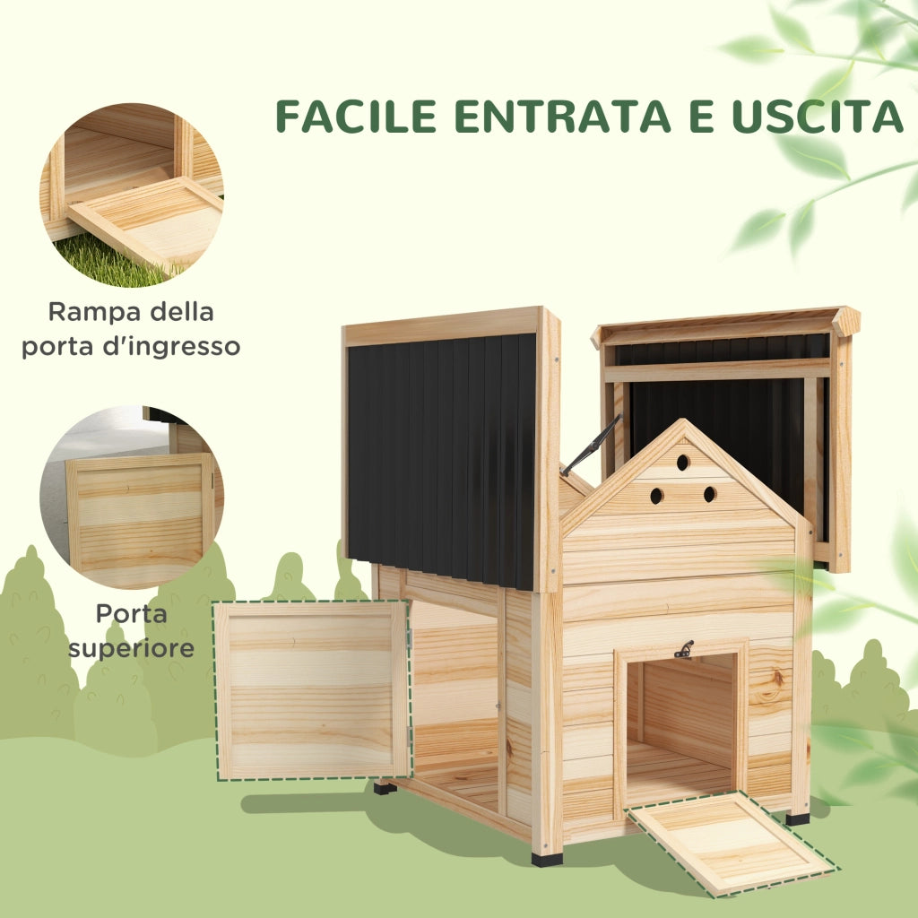 Casetta per Anatre da Esterno con Rampa, Fondo Rimovibile e Fori di Ventilazione, 78x90x92 cm, Legno