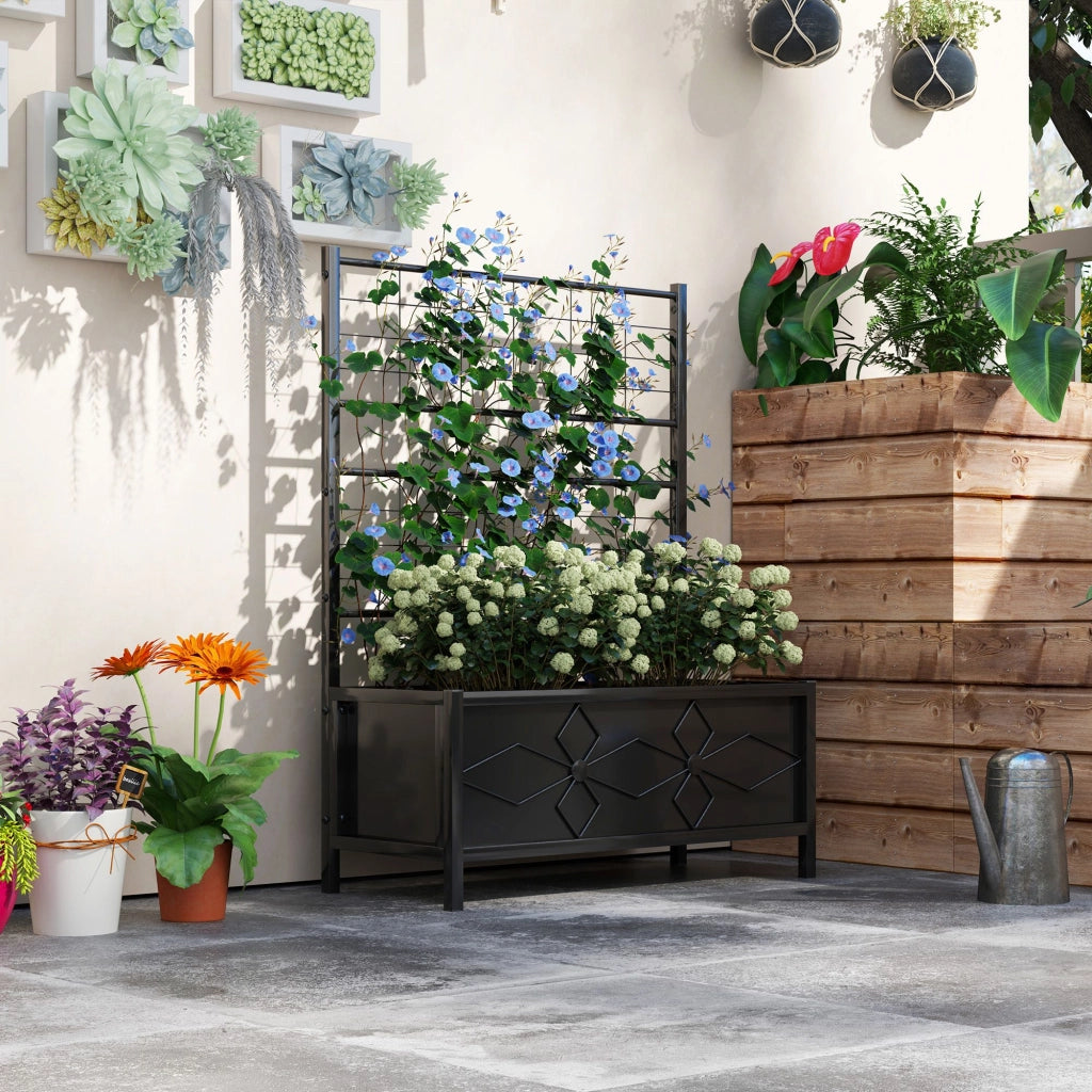 Fioriera Rialzata per Giardino con Griglia ¨C Minimal ¨C Nero Acciaio Galvanizzato 90x40x120 cm