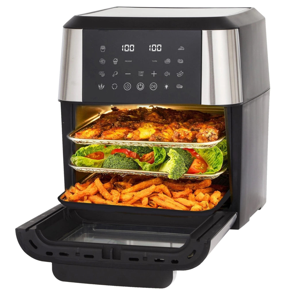 Friggitrice ad aria 12 L nera in ABS e PC, 12 funzioni con accessori