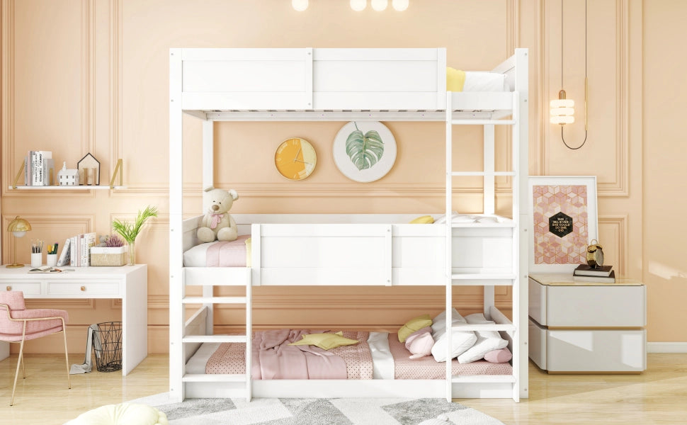 Letto a castello per bambini 90 × 200 cm trasformabile in legno bianco con sponde alte