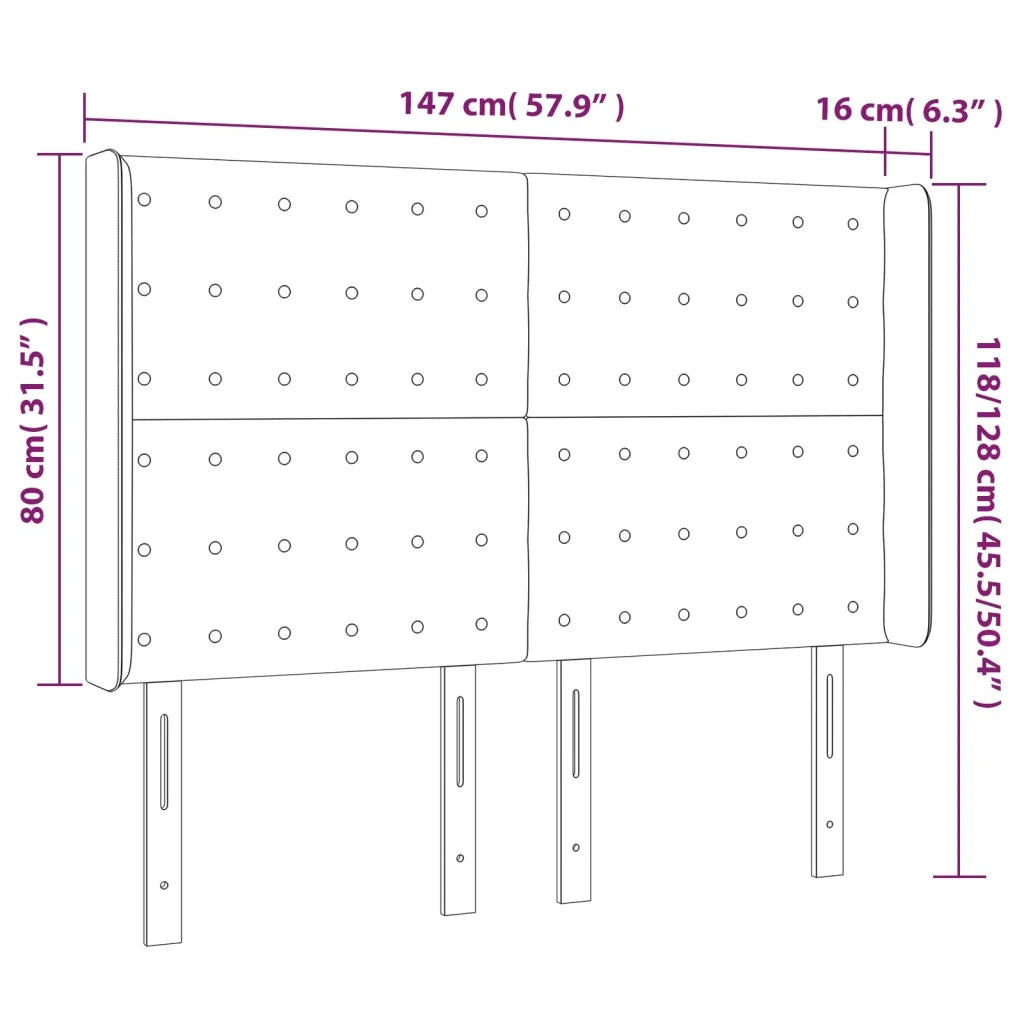 Testiera a LED Cappuccino 147x16x118/128 cm in Similpelle