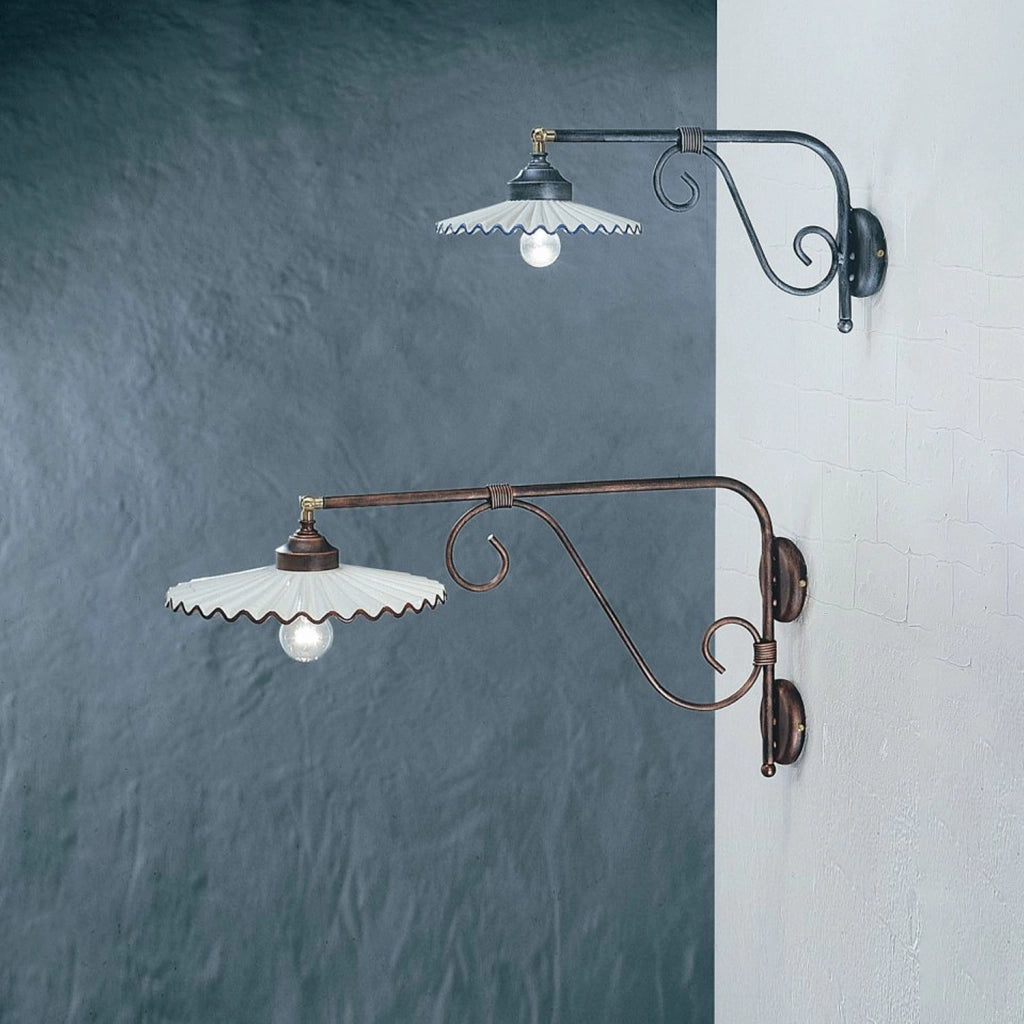 Applique Classica L&aposAquila Metallo E Ceramica Nero Sfumato Argento 1 Luce E27